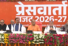 Suresh Khanna presenting UP Budget 2026 in Vidhan Sabha with Yogi Adityanath.